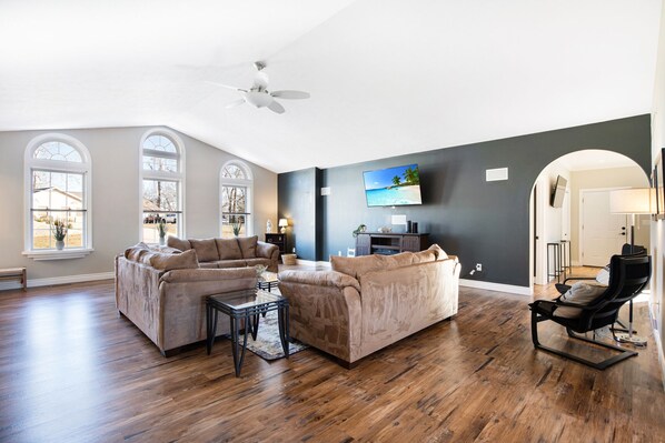 Televisión, chimenea, tenis de mesa y libros 