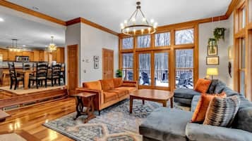 Smart TV, fireplace, video games, DVD player