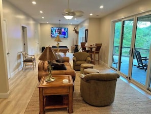 Smart TV, fireplace, DVD player, video library