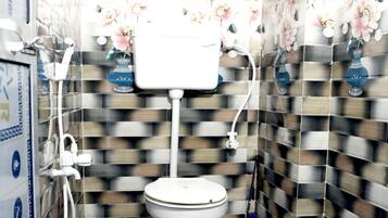 Shower, jetted bath, hair dryer, bidet