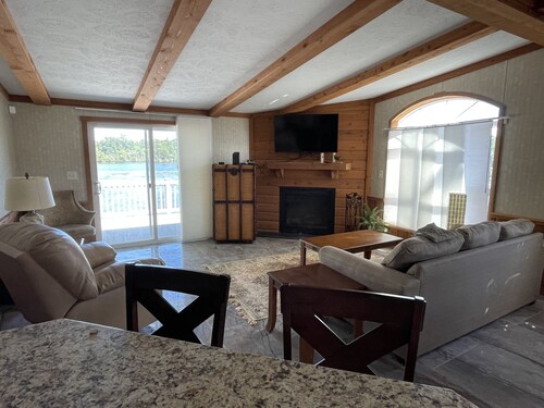 Waterfront Bungalow nightly panoramic view of our illuminated covered Bridge