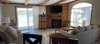 Waterfront Bungalow nightly panoramic view of our illuminated covered Bridge