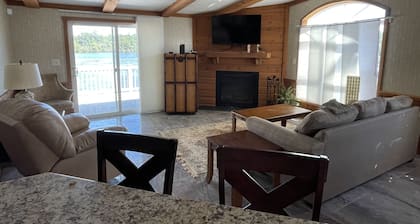 Waterfront Bungalow nightly panoramic view of our illuminated covered Bridge