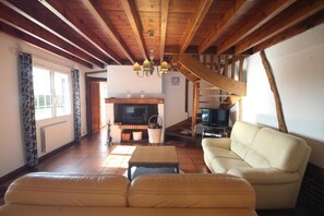 Télévision, cheminée, lecteur de DVD