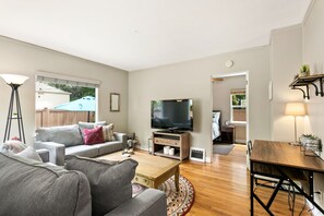 Smart TV, video games, foosball, stereo
