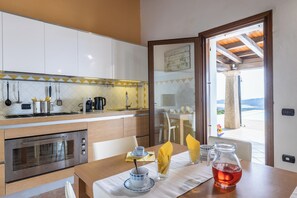 Fridge, microwave, oven, stovetop - VILLA BOUGANVILLAE WITH INFINITY POOL 12 BEDS, MAGNIFICENT PANORAMA (Sardegna)