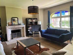 Televisión, chimenea, tenis de mesa y libros
