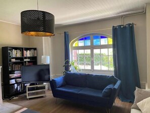 TV, fireplace, ping pong, books