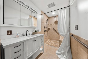 Hair dryer, towels, toilet paper