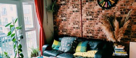 TV, books, video library, stereo