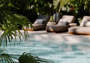 Outdoor pool, open 8:00 AM to 11:00 PM, pool umbrellas, sun loungers