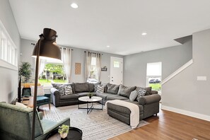 Smart TV, fireplace, table football