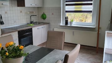 Fridge, microwave, oven