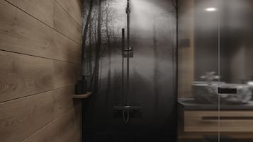 Shower, free toiletries, hair dryer, bathrobes