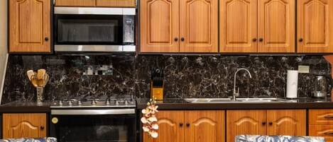 Fridge, microwave, oven, electric kettle