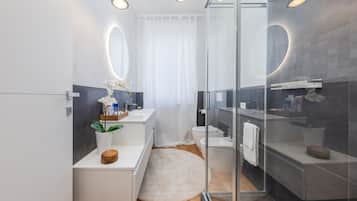 Regadera, secadora de cabello, bidet, toallas