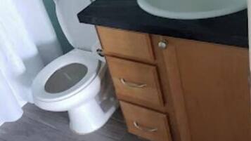 Hair dryer, towels, soap