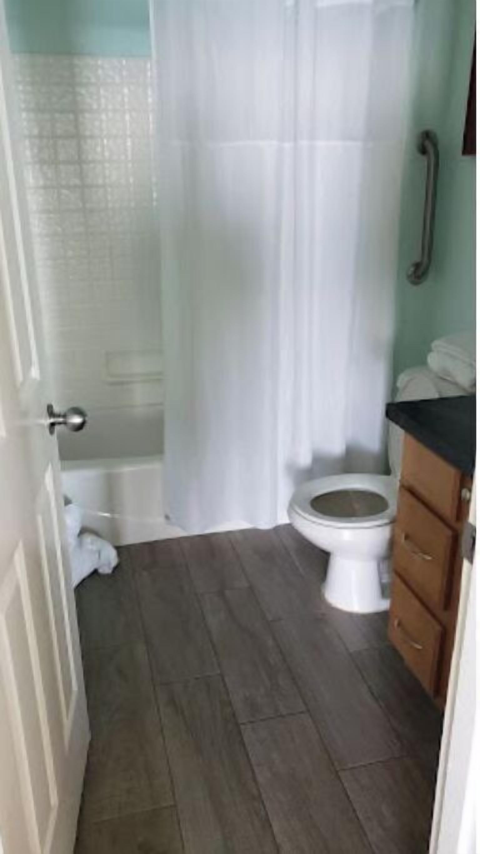 Hair dryer, towels, soap