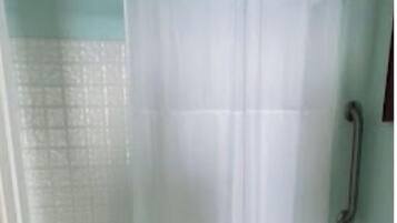 Hair dryer, towels, soap