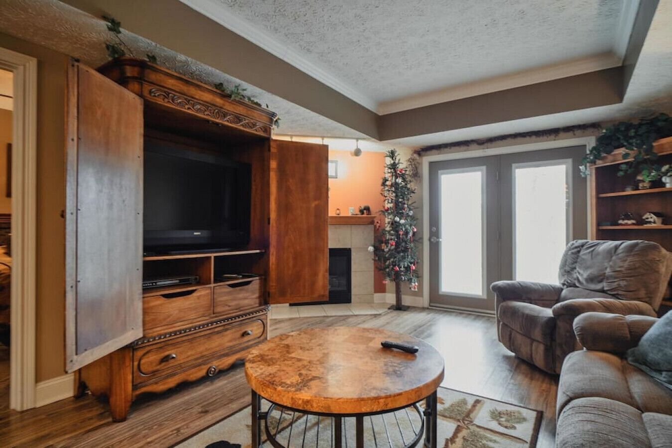 Televisión y chimenea 