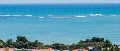 A coastal hotel with multiple buildings, a swimming pool, and ocean views.