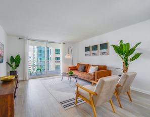 Luxury Condo, 1 Bedroom, City View | Living area | 50-inch Smart TV with cable channels, TV - Well-Appointed Condos in Brickell (Miami)