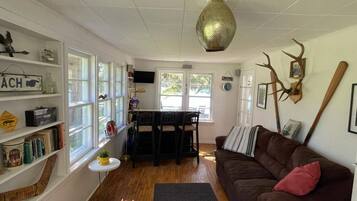 Smart TV, fireplace, DVD player, video library