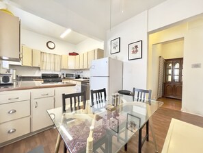 Fridge, microwave, oven, dishwasher