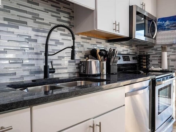 Fridge, microwave, oven, dishwasher