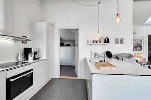 Fridge, oven, dishwasher, cookware/dishes/utensils