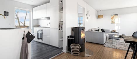 Fernseher, Kamin, Stereoanlage