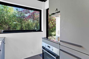 Fridge, oven, stovetop, coffee/tea maker