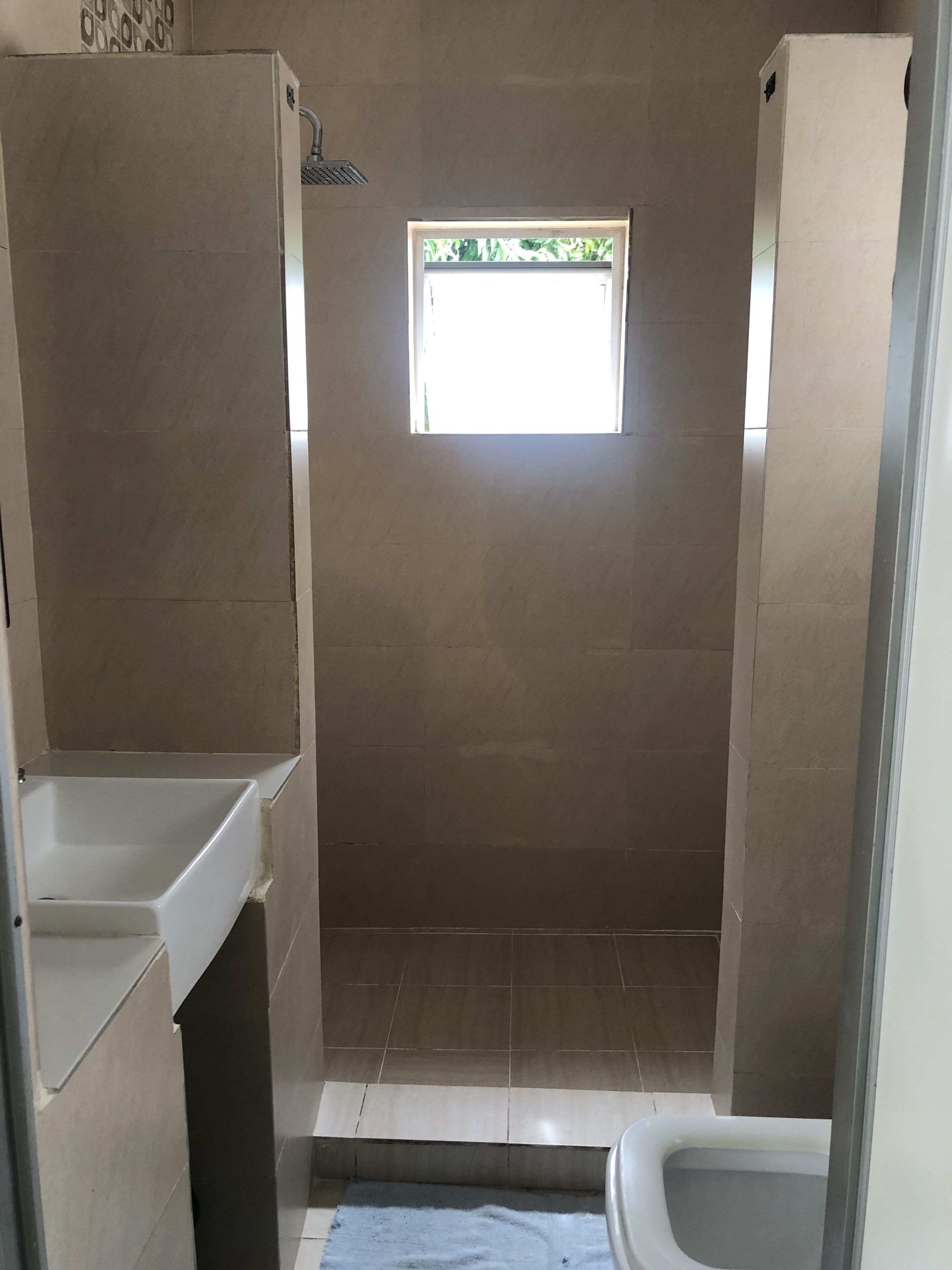 Shower, towels, soap, shampoo