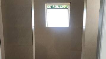 Shower, towels, soap, shampoo