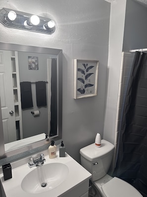 Towels, soap, shampoo, toilet paper