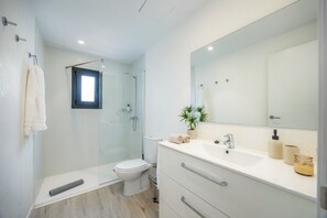 Ducha, secador de pelo y toallas