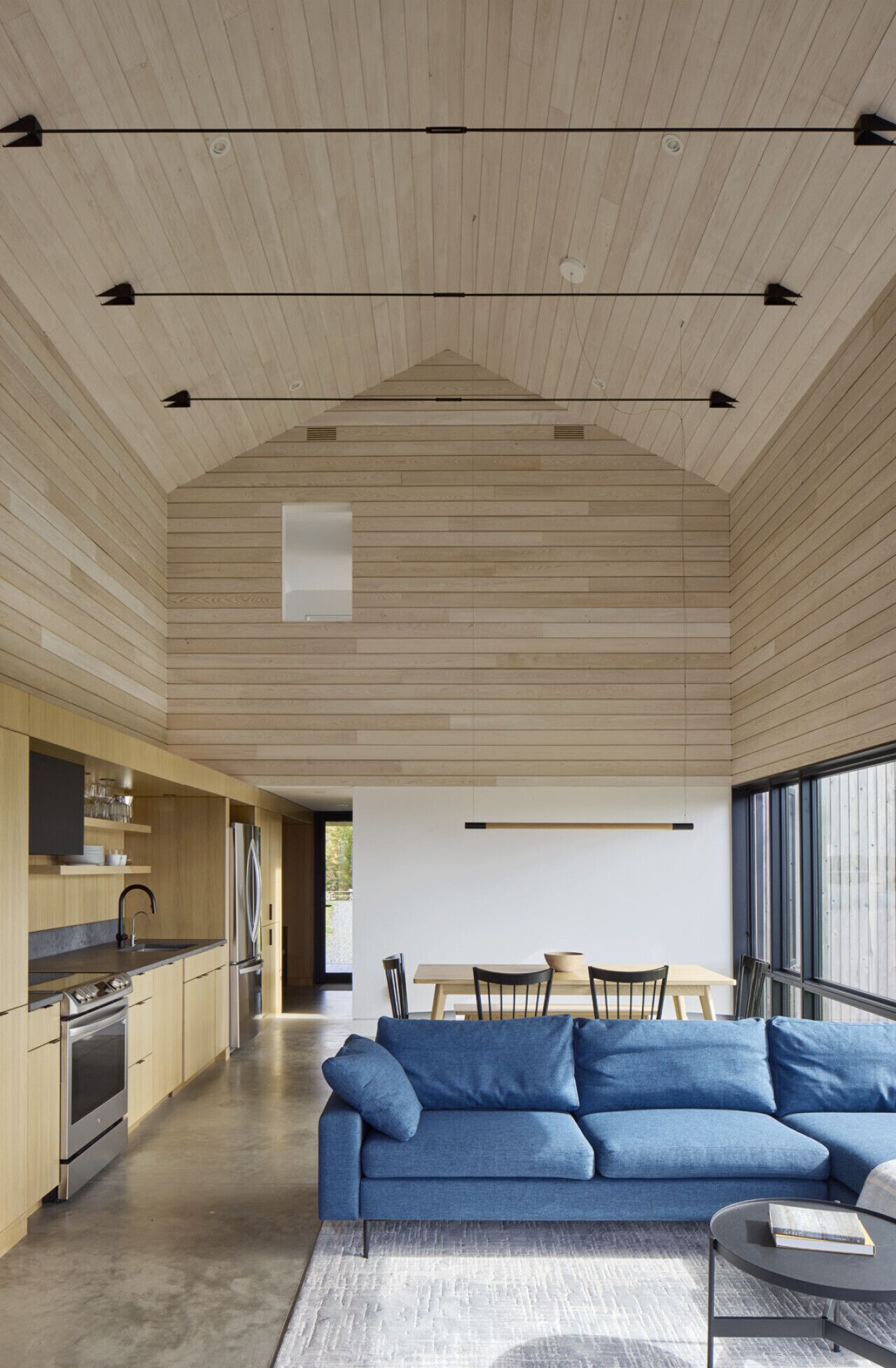 Smart TV, fireplace, books, stereo