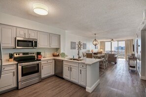 Fridge, microwave, oven, dishwasher