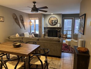 Smart TV, fireplace, computer monitors