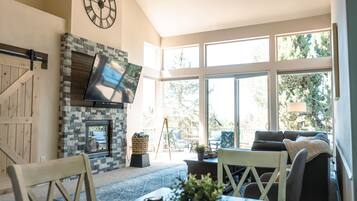 智能電視、壁爐、書籍