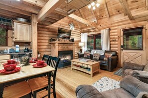 Smart TV, caminetto, libri