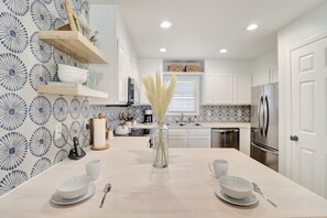 Fridge, microwave, oven, stovetop - Cape Casa — Dog-Friendly End Unit · Lakefront Deck & Gulf Views · 1 Min to Beach (Port St. Joe)