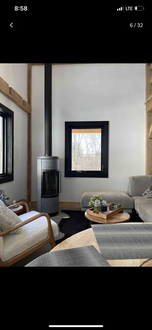 Smart TV, chimenea y estéreo