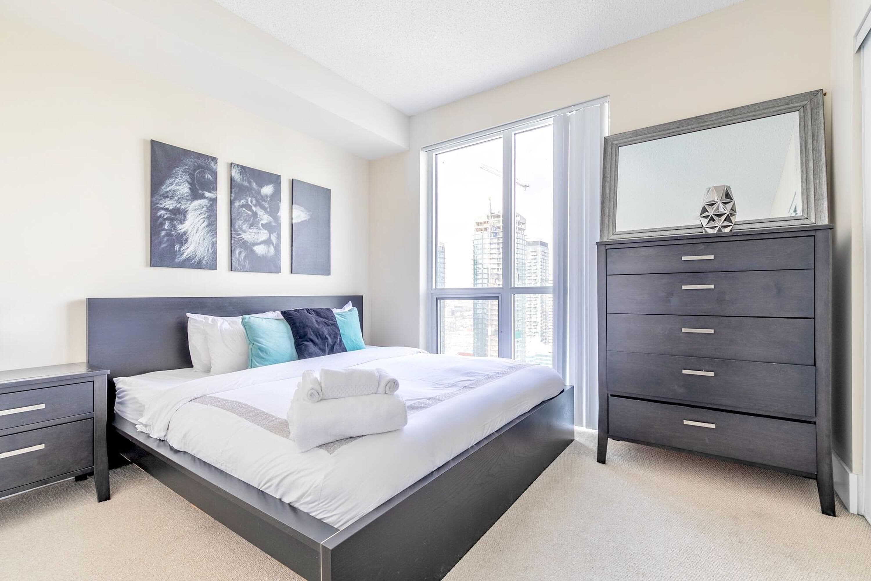 Premium bedding, blackout drapes, iron/ironing board, free WiFi