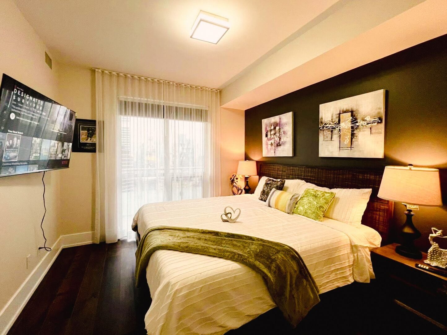 Premium bedding, blackout drapes, iron/ironing board, free WiFi