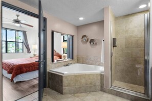 Shower, jetted bath, hair dryer