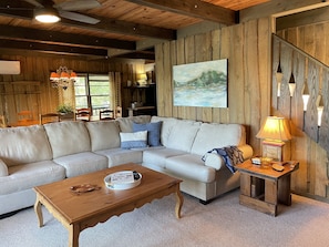 Smart TV, chimenea y libros 