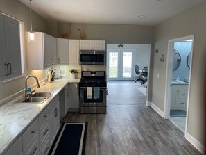 Fridge, microwave, oven, stovetop - BUOY HOUSE SANDUSKY: Heated, in-ground pool, your own oasis! (Sandusky)