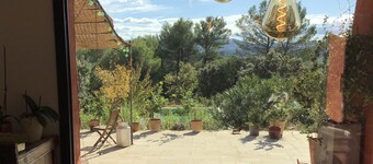 Dreaming in Provence among the olive trees, with a view of the Sainte Beaume mountain range