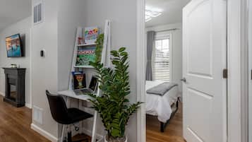 2 bedrooms, desk, iron/ironing board, travel crib